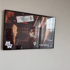 Framed Morgan Wallen poster with guitar pick and ticket